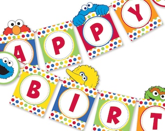 DIY Sesame Street Inspired Happy Birthday Sign / Happy Birthday Banner / Party Printable / Digital Files / INSTANT DOWNLOAD