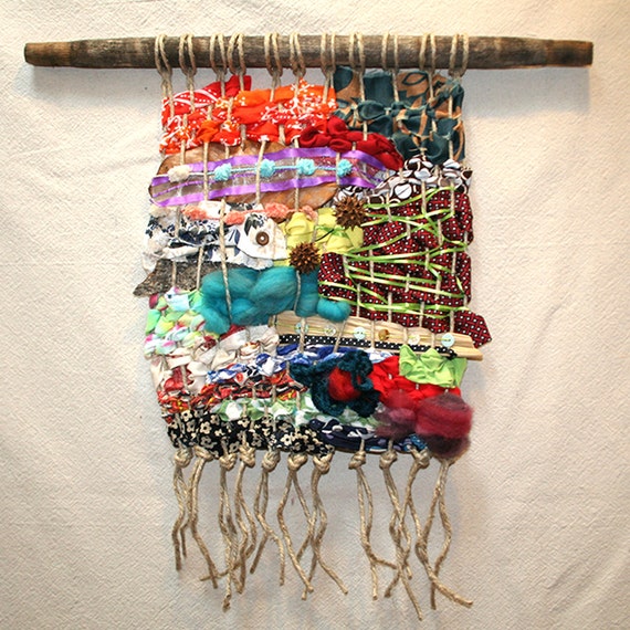 Woven Wall Hanging with Found Objects Handmade Wall Decor