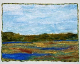 Fiber Art Landscape Quilted Wall Hanging Landscape Quilt, Blue Green Wall Hanging