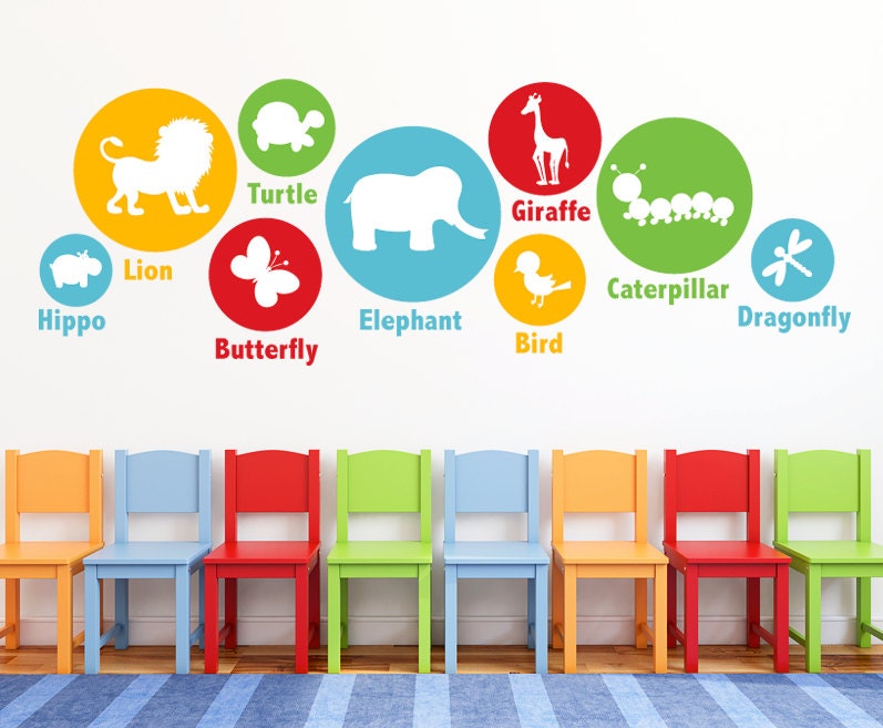 Children's Wall Decal Animals and Names LARGE DB209