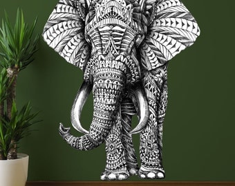 Elephant Wall Decal – Black and White Elephant Art by BioWorkZ