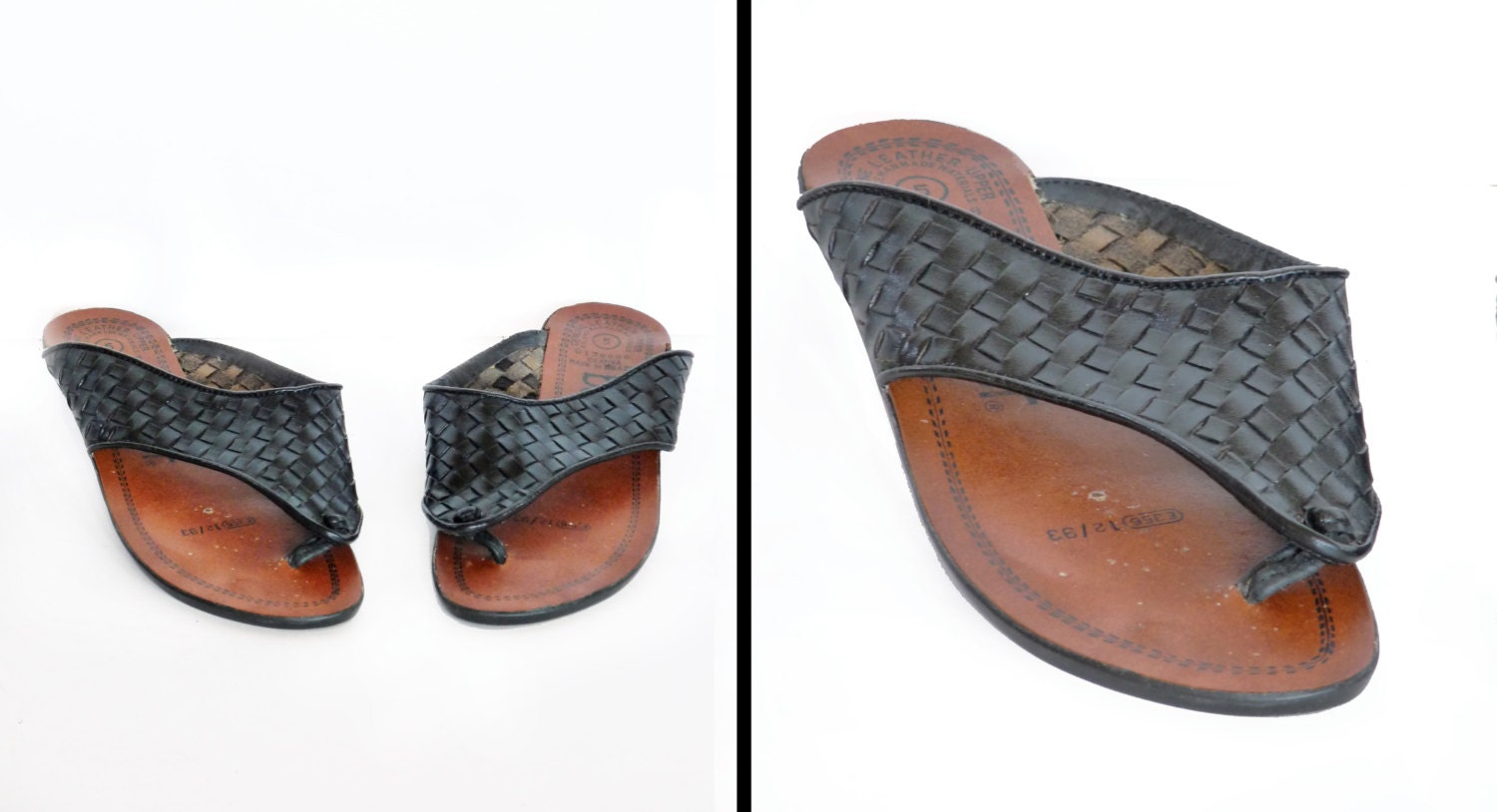 Basket Weave SANDALS  70s  Leather  Thong  by JeezumCrowVintage