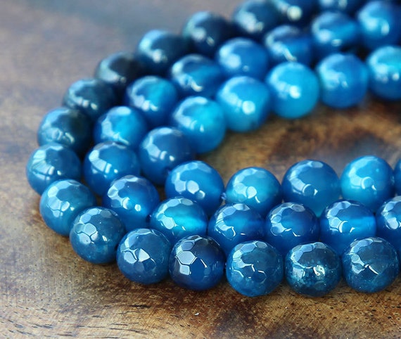 Faceted Dyed Agate Beads Denim Blue 6mm Round 15 inch