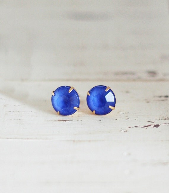 Cobalt Blue Stud Earrings Royal Blue Post Earrings by ShopNestled