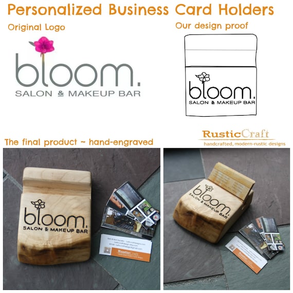 Personalized Business Card Holder Rustic Wood Fathers Day