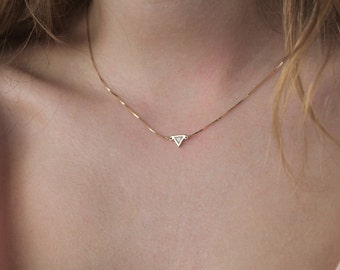 ... Diamond Necklace, Triangle Necklace, Dainty 14k Gold Necklace