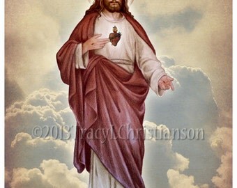 The Sacred Heart of Jesus (full body) Catholic Art Print Free Shipping #4045