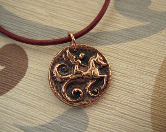 Horse Pendant Copper Equine Cherub and Seahorse Handmade