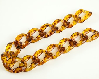 20 pcs Amber Acrylic Chain Links, Tortoise Shell Plastic Chain Links, Open Link, 38x27mm, L0MQ.TO