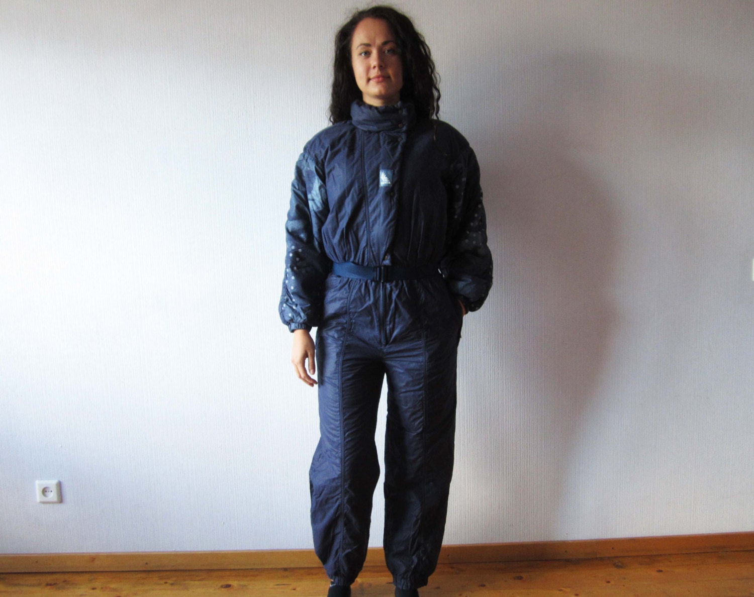 80s 90s One Piece Ski Suit Retro Navy Blue Luhta Snowsuit Hipster Winter Wear Snow Gear