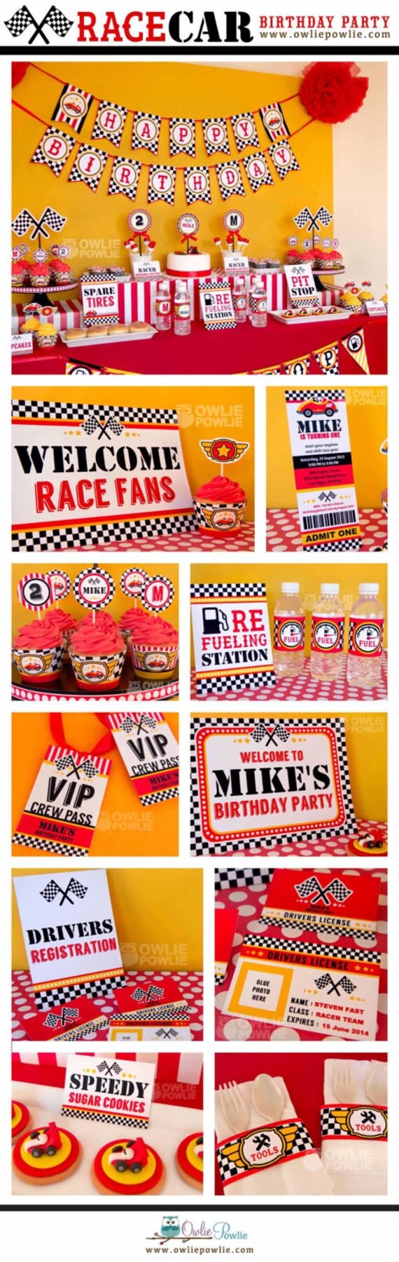 Race Car BIRTHDAY Party Printable Package & Invitation, INSTANT DOWNLOAD, You Edit Yourself with Adobe Reader Il_570xn