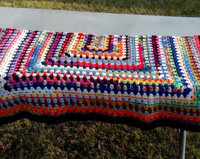 Afghan - crochet rectangular granny square blanket - multi color rainbow throw - multiple textures - OOAK