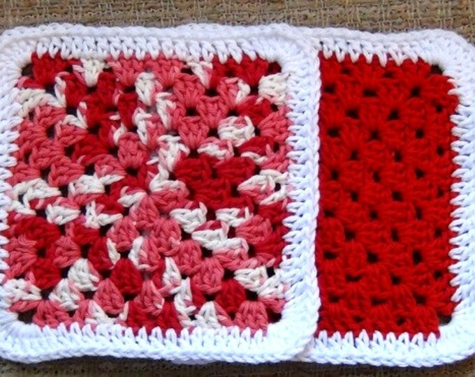 Crochet Washcloth - Crochet Dishcloth - Eco Friendly Cleaning - Set of 2 - Red Cotton Granny Dish Cloths - Red Cotton Wash Cloths