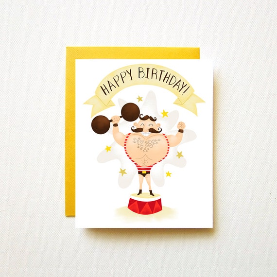 Strong Man Happy Birthday Card by nicolemariepaperie on Etsy