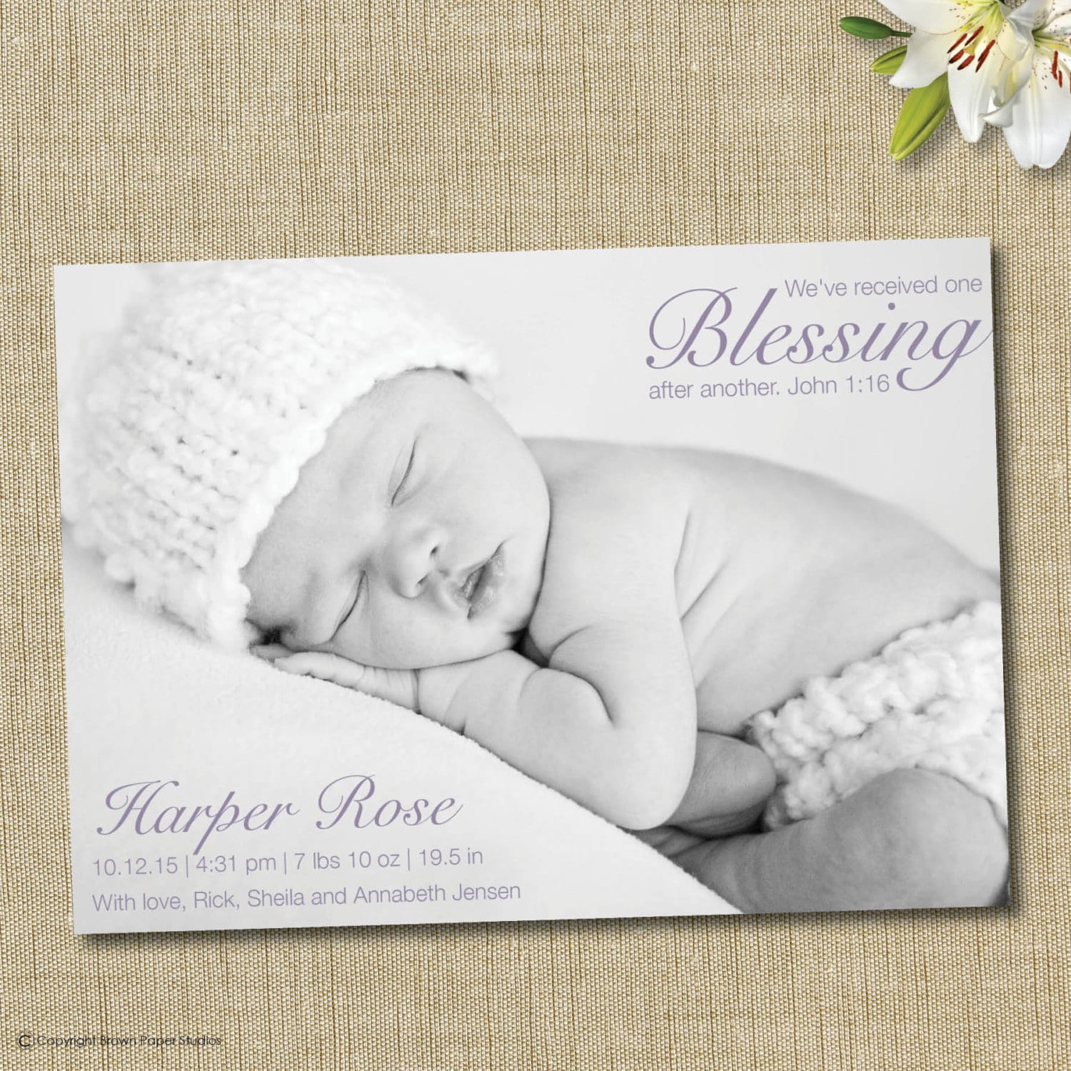 Religious birth announcement. John 116