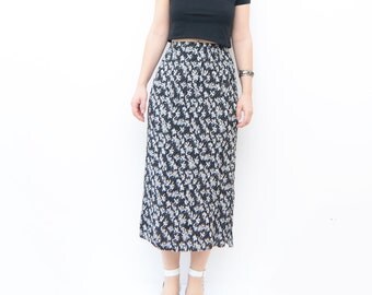 Vintage black floral 90s grunge maxi skirt