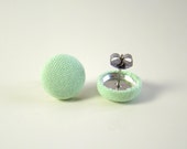 Mint Fabric Button Earrings Seafoam Green Post Earrings