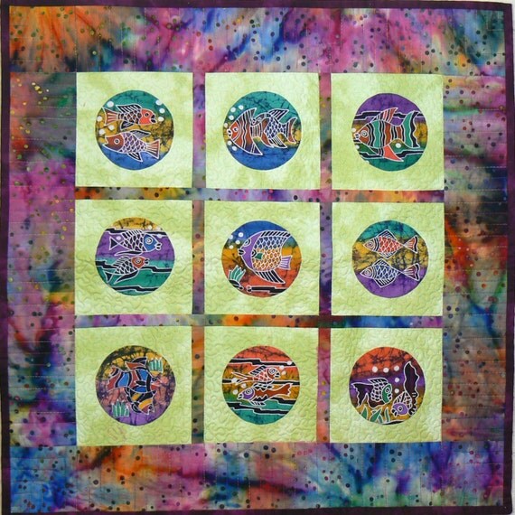 Batik Wall Hanging Batik Fish Applique Batik Art Quilt