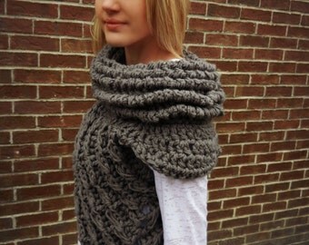 Huntress Smoky Grey Crossbody Crochet Shield Shawl by EvaVillain