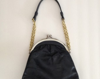  Navy leather Handbag w Wonderful Gold Chain Strap Handle  Soft ...