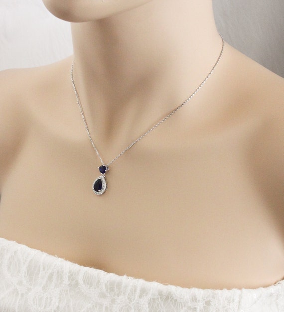 Items similar to Sapphire Blue Teardrop Necklace, Bridesmaid Necklace
