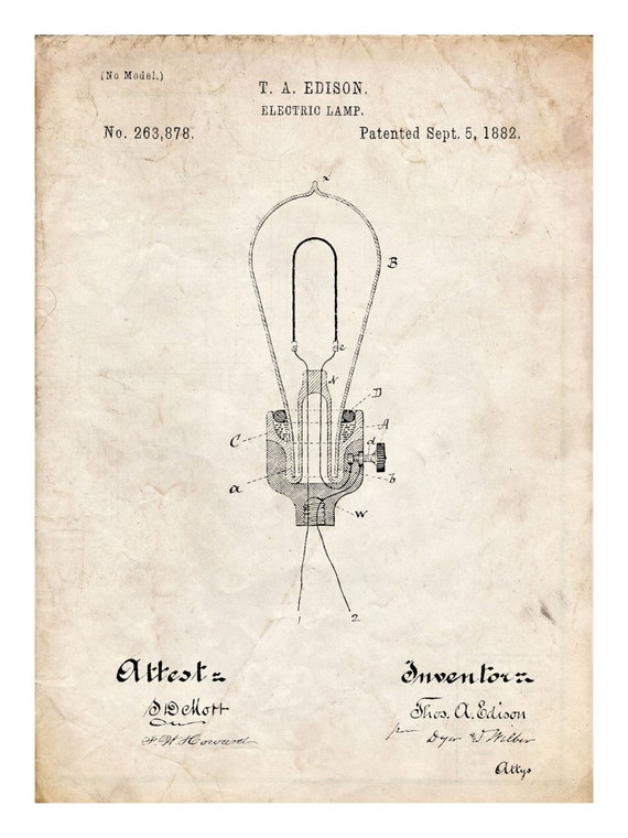 Edison Light Bulb Invention Poster 18x24 Handmade Giclée