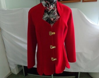 Joseph Ribkoff Vintage Red Ribbed Jacket Scallop Hem Polyester Spandex VGC