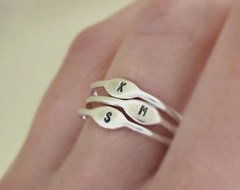 Personalized Initial Stacking Ring Custom Hand Stamped Letter in Sterling Silver