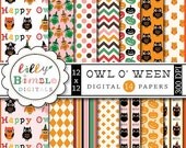 50% off OWL-O-WEEN Halloween Owls digital papers with pirates, witches, superhero dressed owls cute Instantd Download : Commercial Use Il_170x135