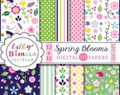 50% off SPRING BLOOMSl digital papers with spring blooms with polka dots, stripes Digital Download Il_170x135
