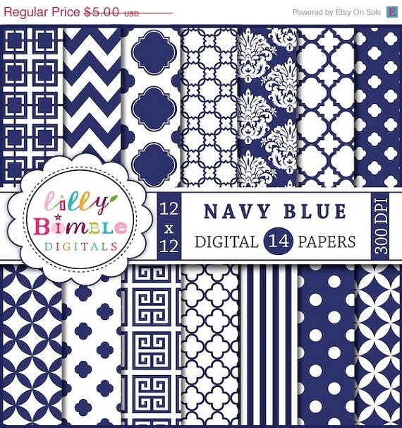 50% off Navy Blue digital scrapbook papers for monogramming, crafts blue and white scrapbooking papers, printable download, damask, chevron Il_570xn