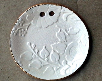Ceramic OFF WHITE ring bearer pillow alternative damask lace edged in gold