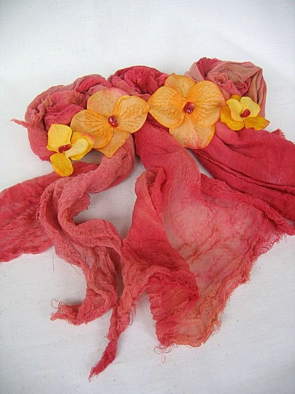 Linen Gauze Hand Dyed Fabric Red Linen Gauze by EnchantedYarn