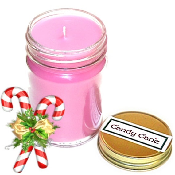 Candy Cane Mason Jar Candle Peppermint Scent 12 Oz Handmade