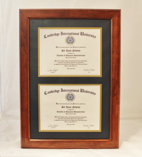 Double Diploma Frame for 8.5 x 11 Diplomas. Solid Cherry Fade