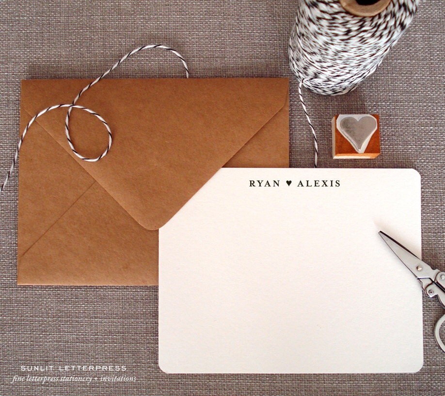 Custom Letterpress Note Cards Set of 50 by sunlitletterpress