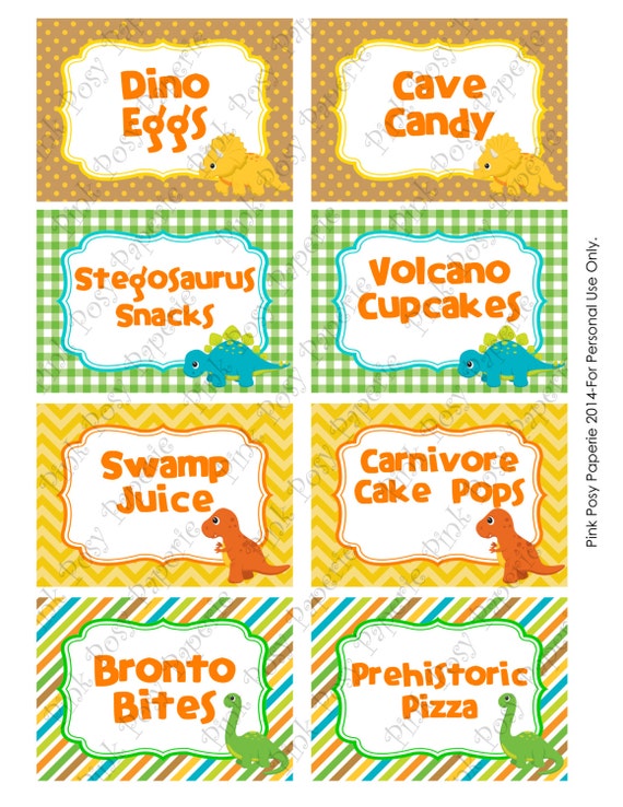 printable dinosaur birthday food labels