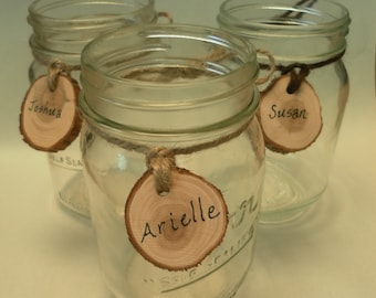 25 Rustic Mason Jar Drink Tags, dark or light brown jute twine. Outdoor wedding, mason jar label, baby shower decor, bridal shower decor
