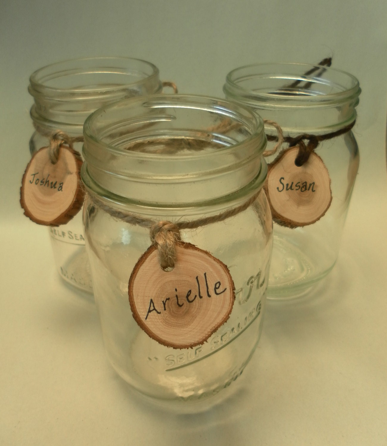 12 Rustic Mason Jar Drink Tags, dark or light brown jute twine. Wedding