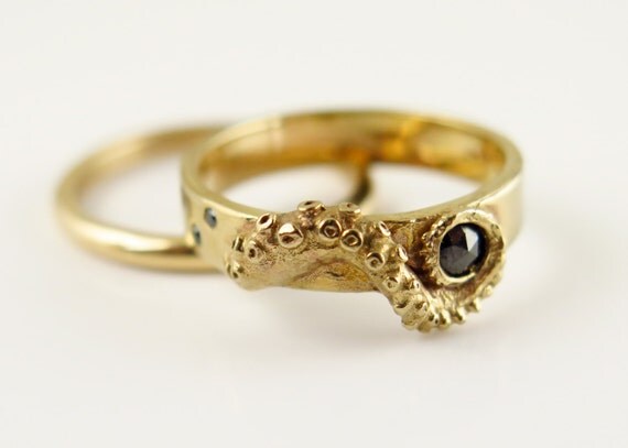 Wedding Set, Stacking Rings, 14K Gold Tentacle Jewelry, Diamond, Black Diamond ring, Wedding Band, Engagement Set, Octopus Jewellery by OctopusMe steampunk buy now online Wedding Set, Stacking Rings, 14K Gold Tentacle Jewelry, Diamond, Black Diamond ring, Wedding Band, Engagement Set, Octopus Jewellery by OctopusMe steampunk buy now online
