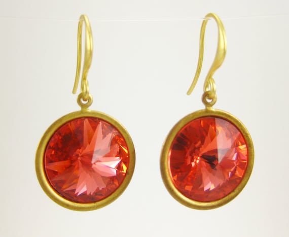 Items Similar To Pink Orange Crystal Earrings Swarovski Padparadscha 