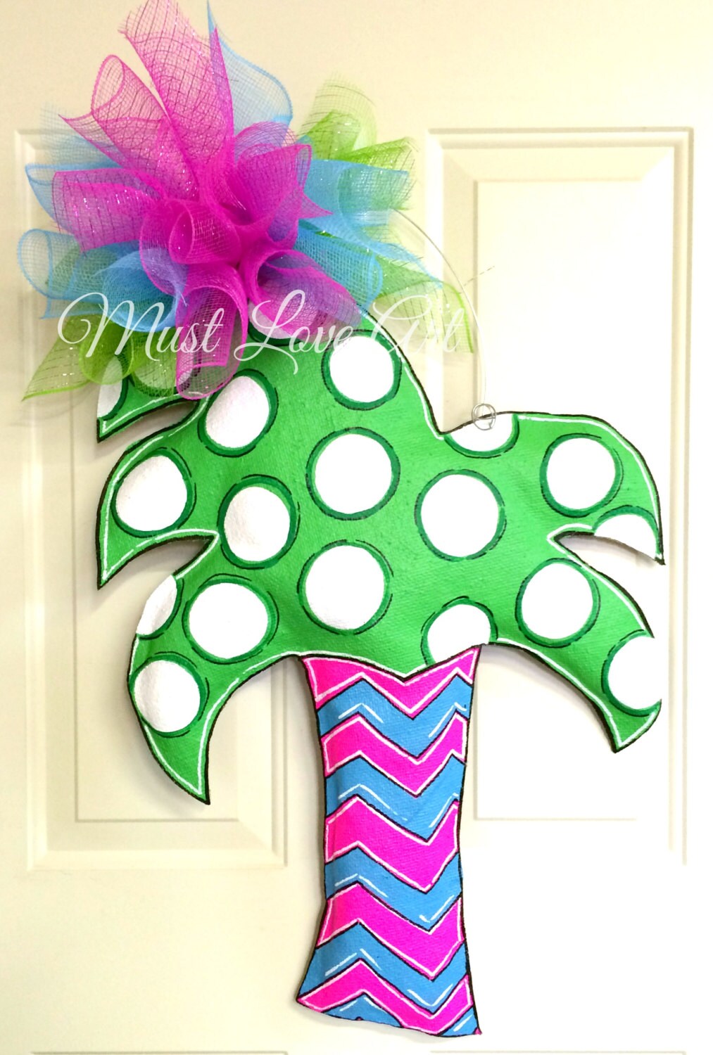 Summer Beach Palm Tree Wood Door Hanger Pool by MustLoveArtStudio