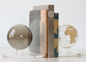 Vintage Lucite Globe Bookends - Moon and Earth
