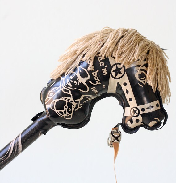 Vintage Stick Horse Toy Ride Em Cowboy Black and White