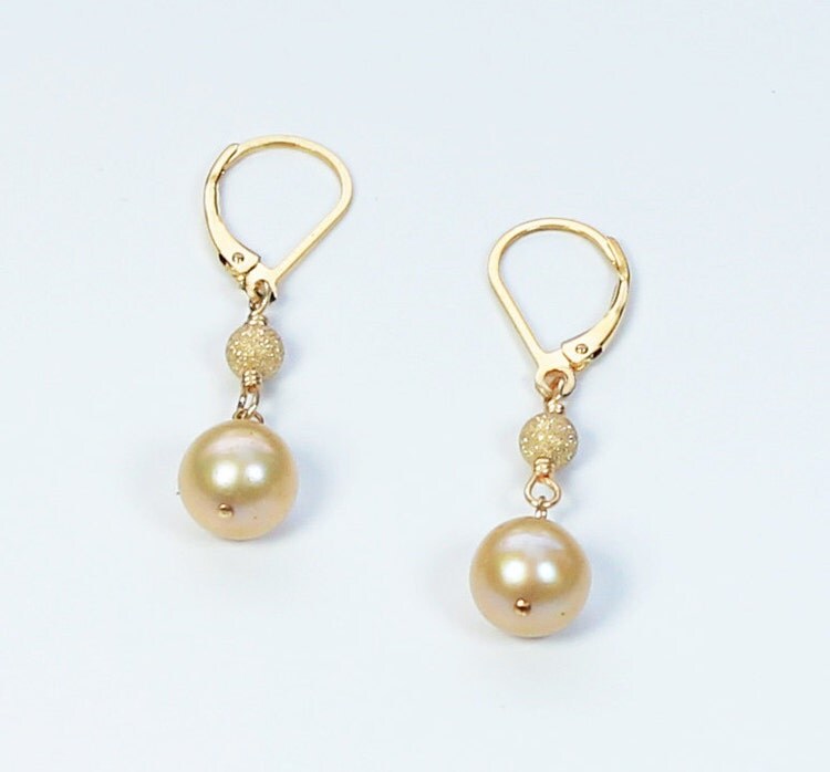 Champagne Pearl Earring Champagne Bridal by BethDevineDesigns
