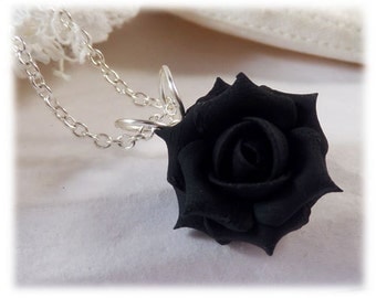 Dainty Black Rose Necklace - Black Rose Jewelry Collection, Black Flower Necklace