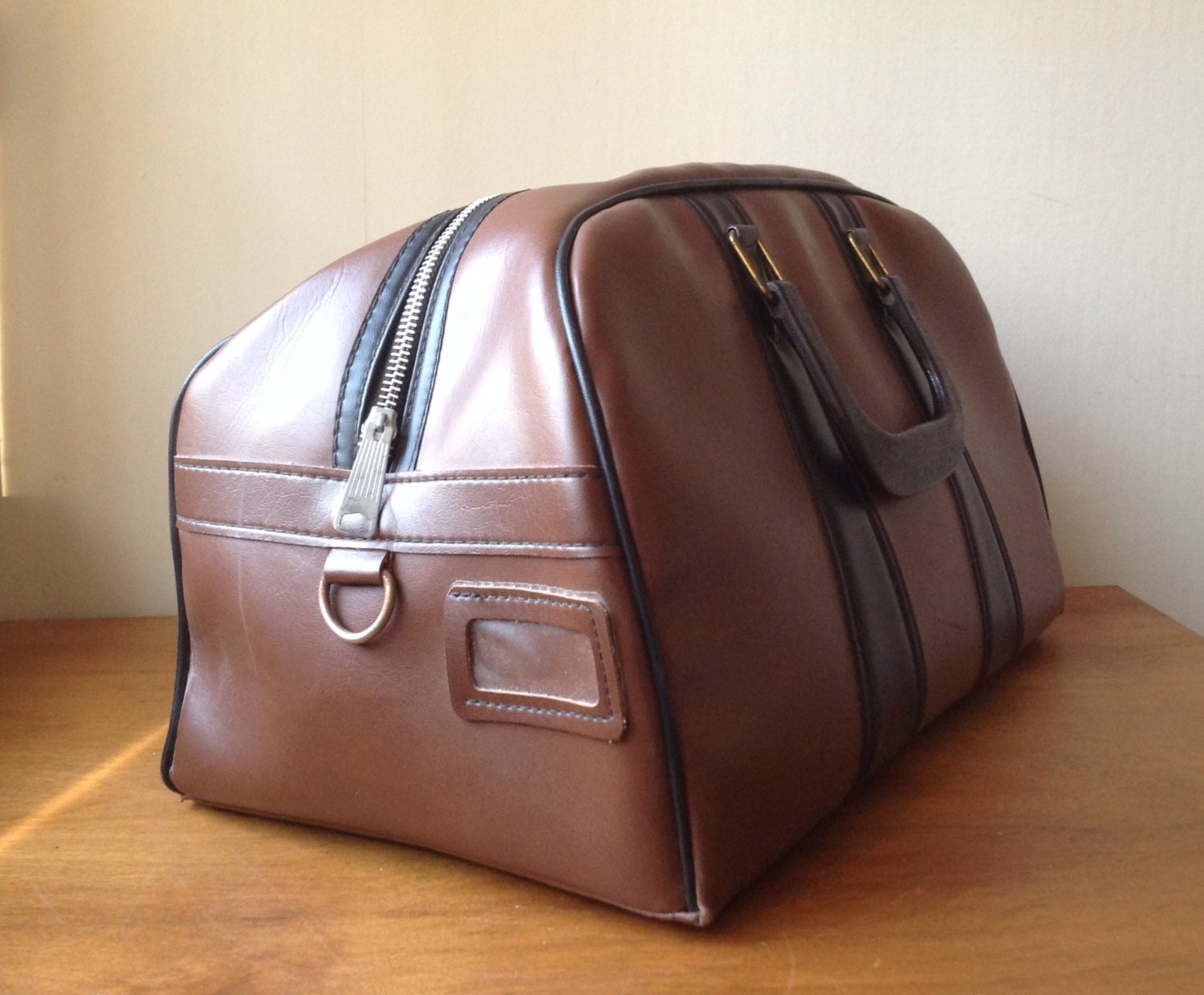 Vintage Brown Vinyl Bowling Bag by modluv on Etsy