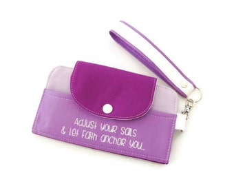Wallet / Womens Wallet / Cell Phone Wallet / Wristlet Wallet / ID Window Wallet / Errand Runner / Hand Screen Print / Purple / Color Block