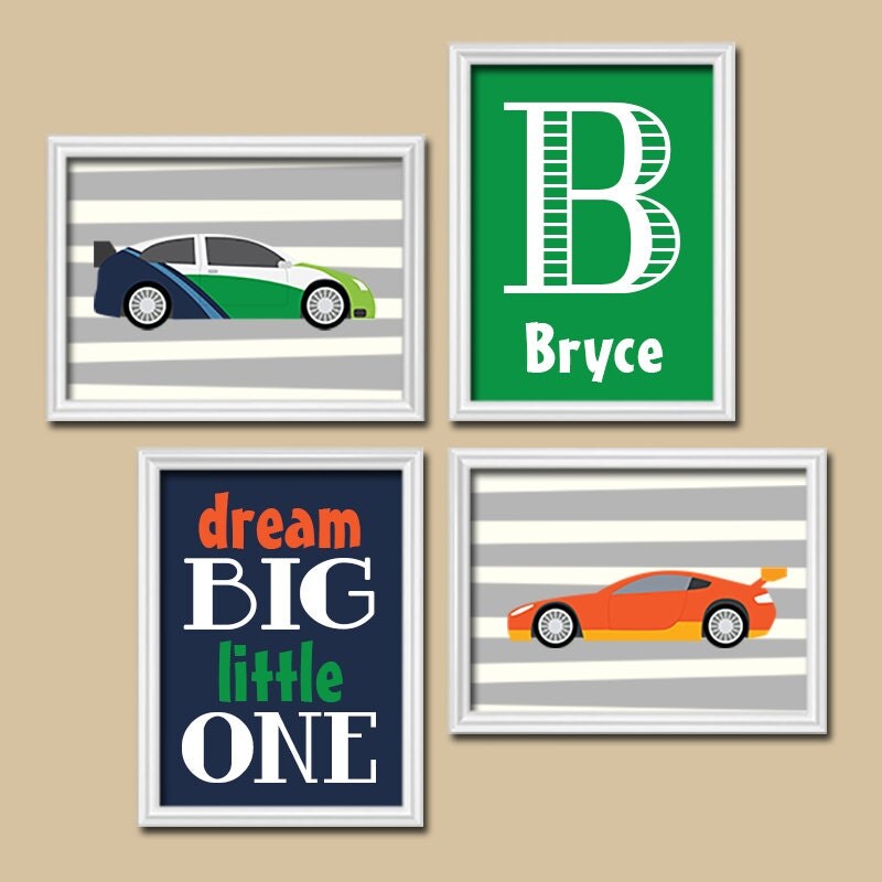 RACE CARS Wall Art Boy Nursery Art BOY Bedroom Wall by TRMdesign