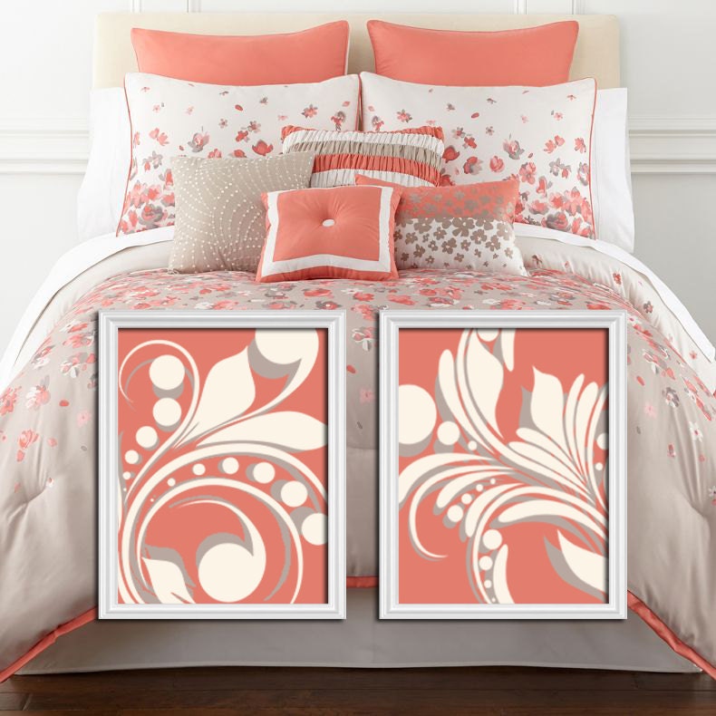 Coral Wall Art CANVAS or Prints Ivory Taupe Swirl by TRMdesign